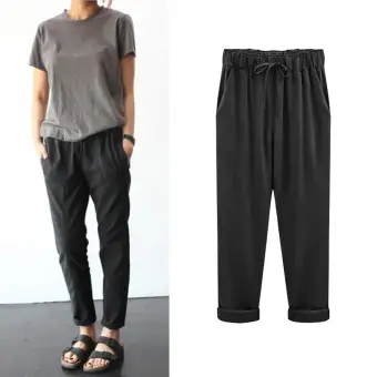 women's plus size drawstring linen pants