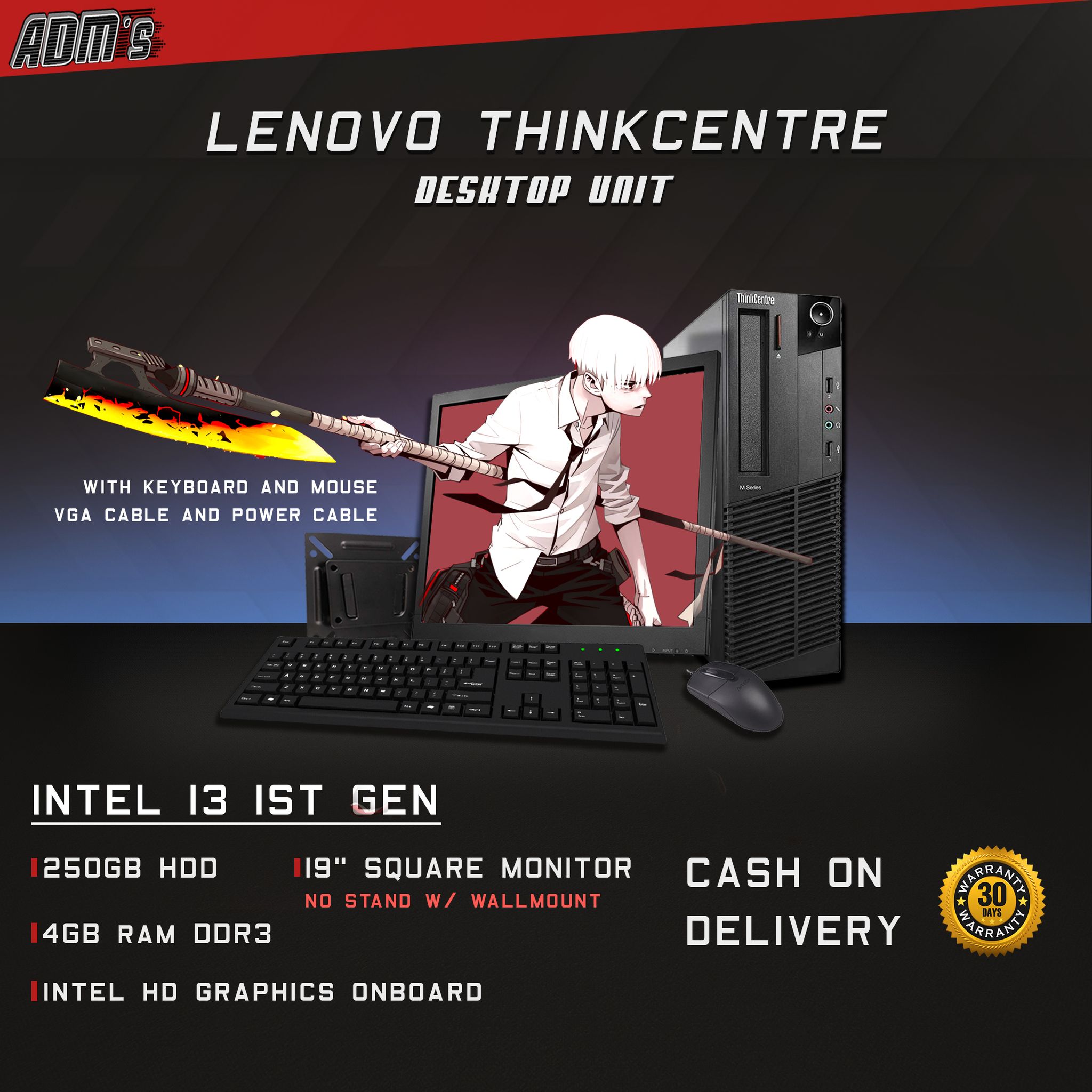 Desktop Lenovo Thinkcentre I3 1st Gen4gb Ram Ddr3intel Hd Graphics Onboard19 Square Monitor 7164