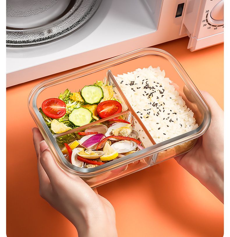 Ecofriendly glass lunch box for boys/girls leak proof microwave 2 divisions / 3 divisions lunch