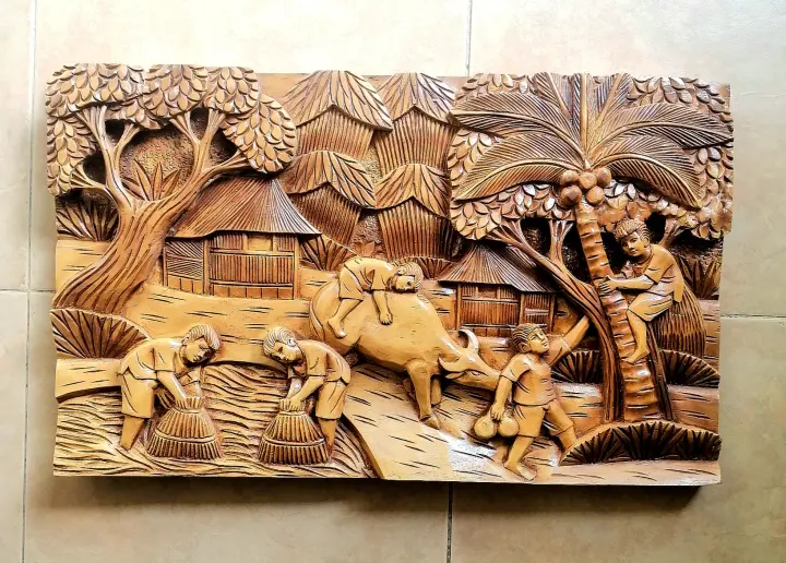 Sleeping On The Job Mural Carved In Solid Hardwood Plank From Paete Laguna The Wood Carving