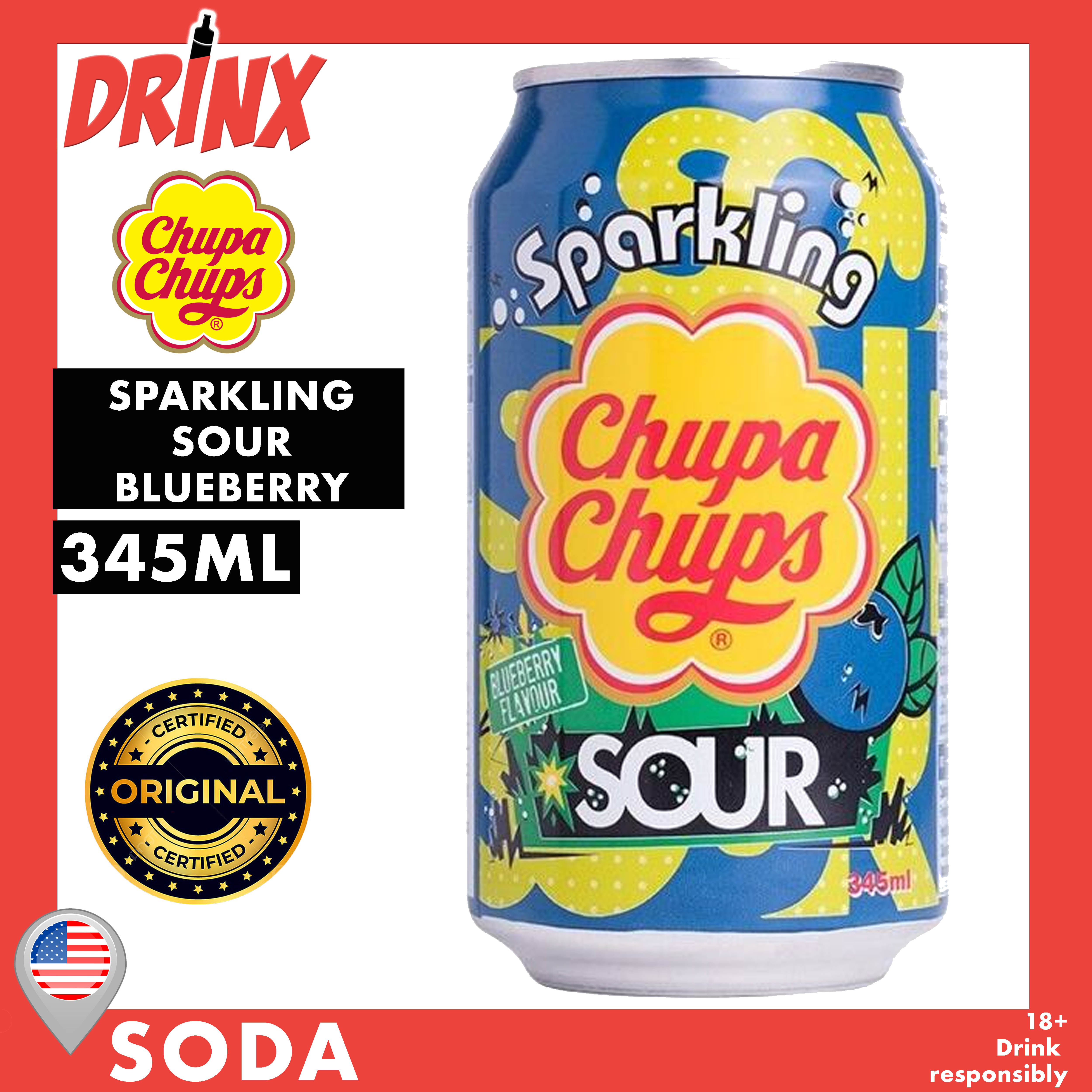 Chupa Chups Sour Blueberry Sparkling Drink 345mL