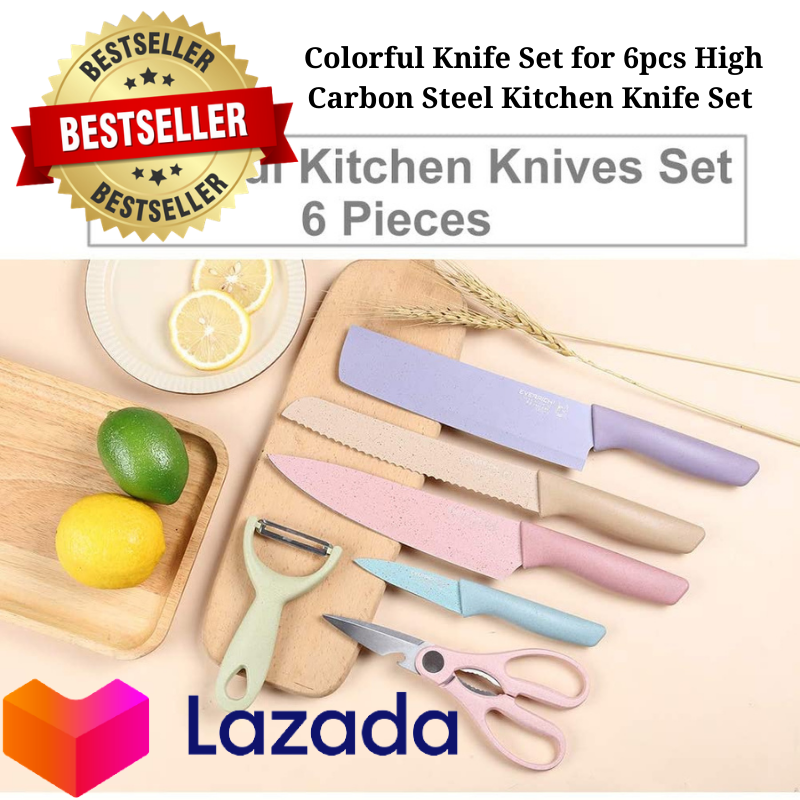 YIPFUNG Colorful Knife Set for 6 Pieces, High Carbon Steel Kitchen Knife  Set, Environmental Wheat Straw Material Handle, Sharp All-purpose
