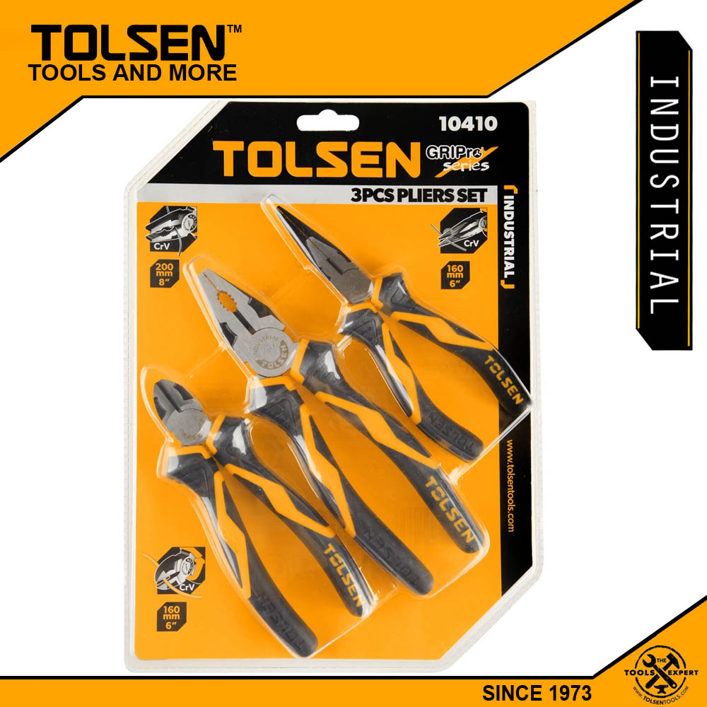 Tolsen Industrial 3pcs Plier Set Long Nose, Cutting