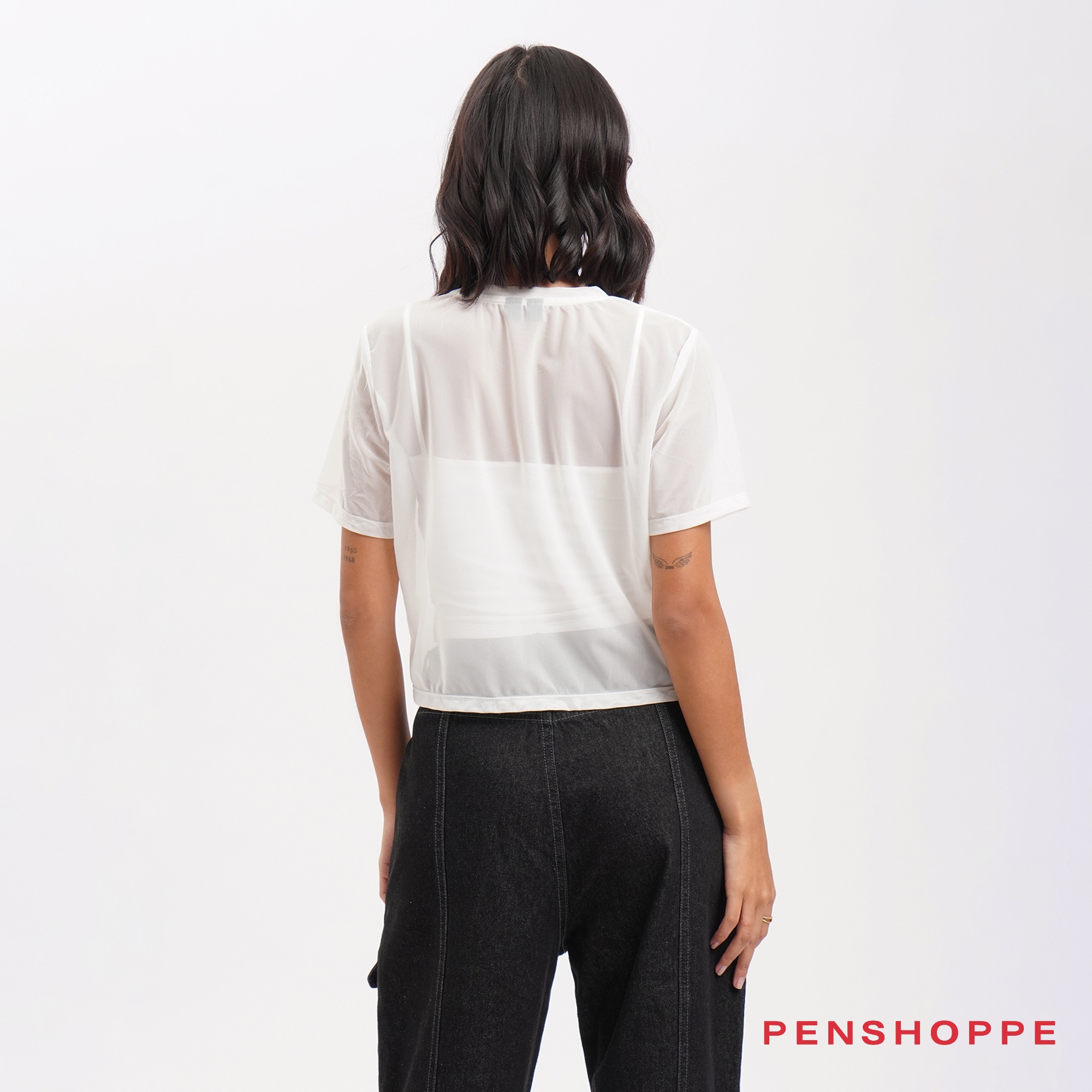 Penshoppe Relaxed Fit Sheer Top With Inner For Women (Black/White)