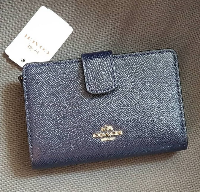 COACH Crossgrain medium corner zip wallet, Midnight blue Women's Wallet