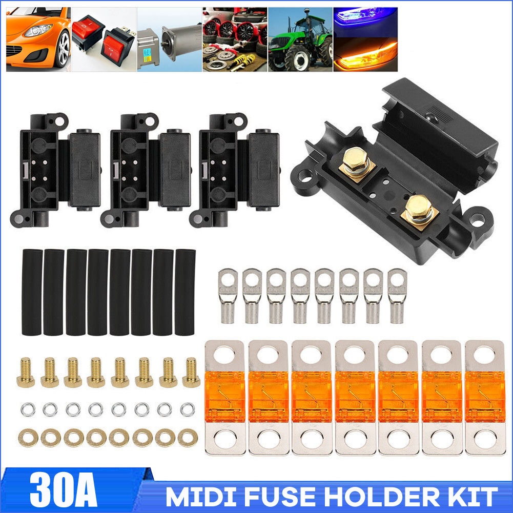 30A Midi Fuse Holder Kit 4 ANS 7 x 30 AMP Fuses to suit Redarc BCDC