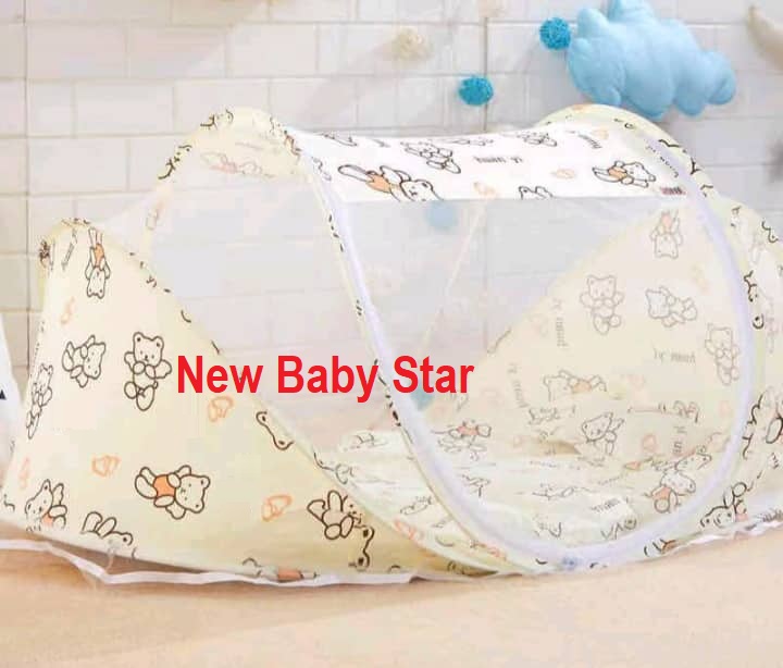 Jumbo Baby Mosquito Net with Bed Folding Soft Cushion Zipper Crib Bed & Pillow infant to 2yrs