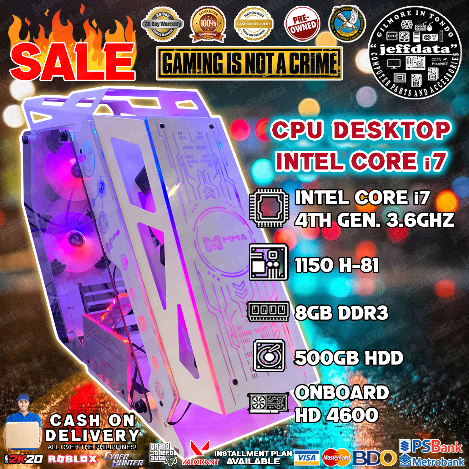 Cpu i7 4th gen 8gb ram 500gb hdd Onboard Graphics case (we also