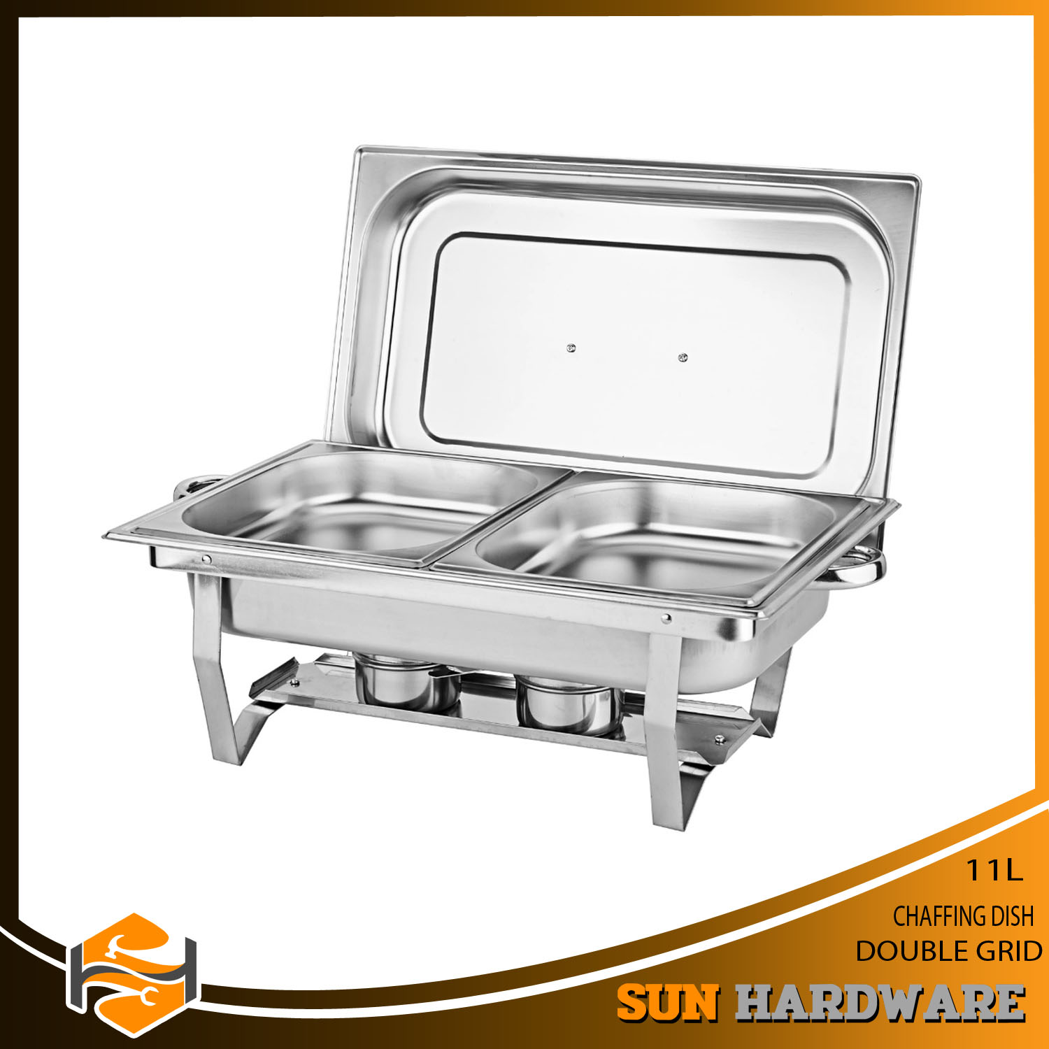 Buffet Chaud 11L Double Compartiment Acier Inox - Chafing Dish Chauffage Alcool Double - Serveur Chauffant Pour Mariage, Hotpot, Fêtes & Noël