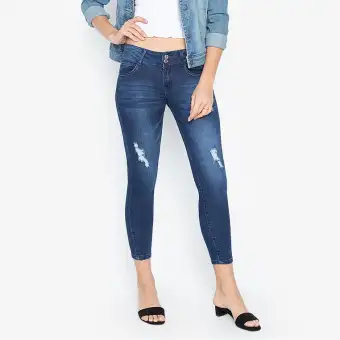low rise destroyed jeans