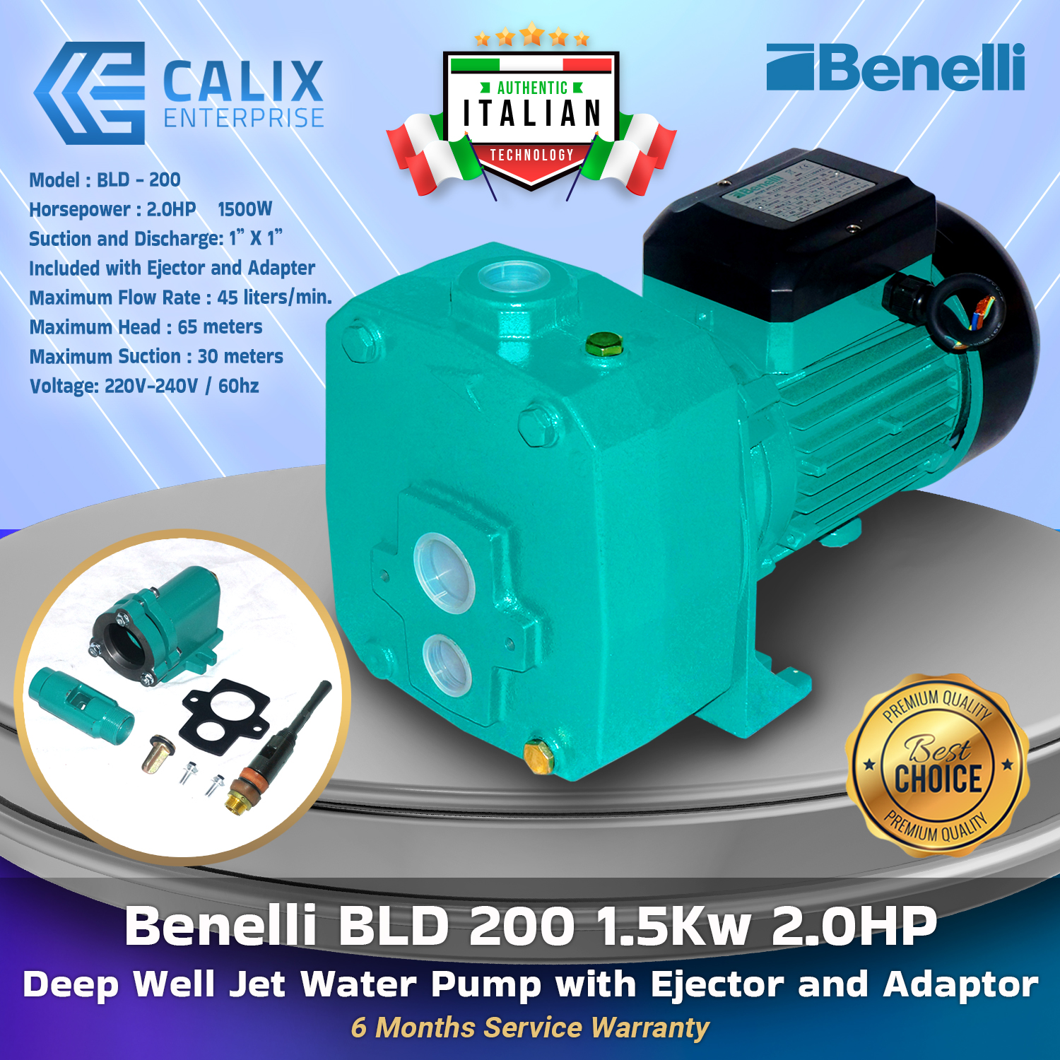 1.5Kw 2.0HP Deep Well Jet Water Pump 100 COPPER WINDING with Ejector