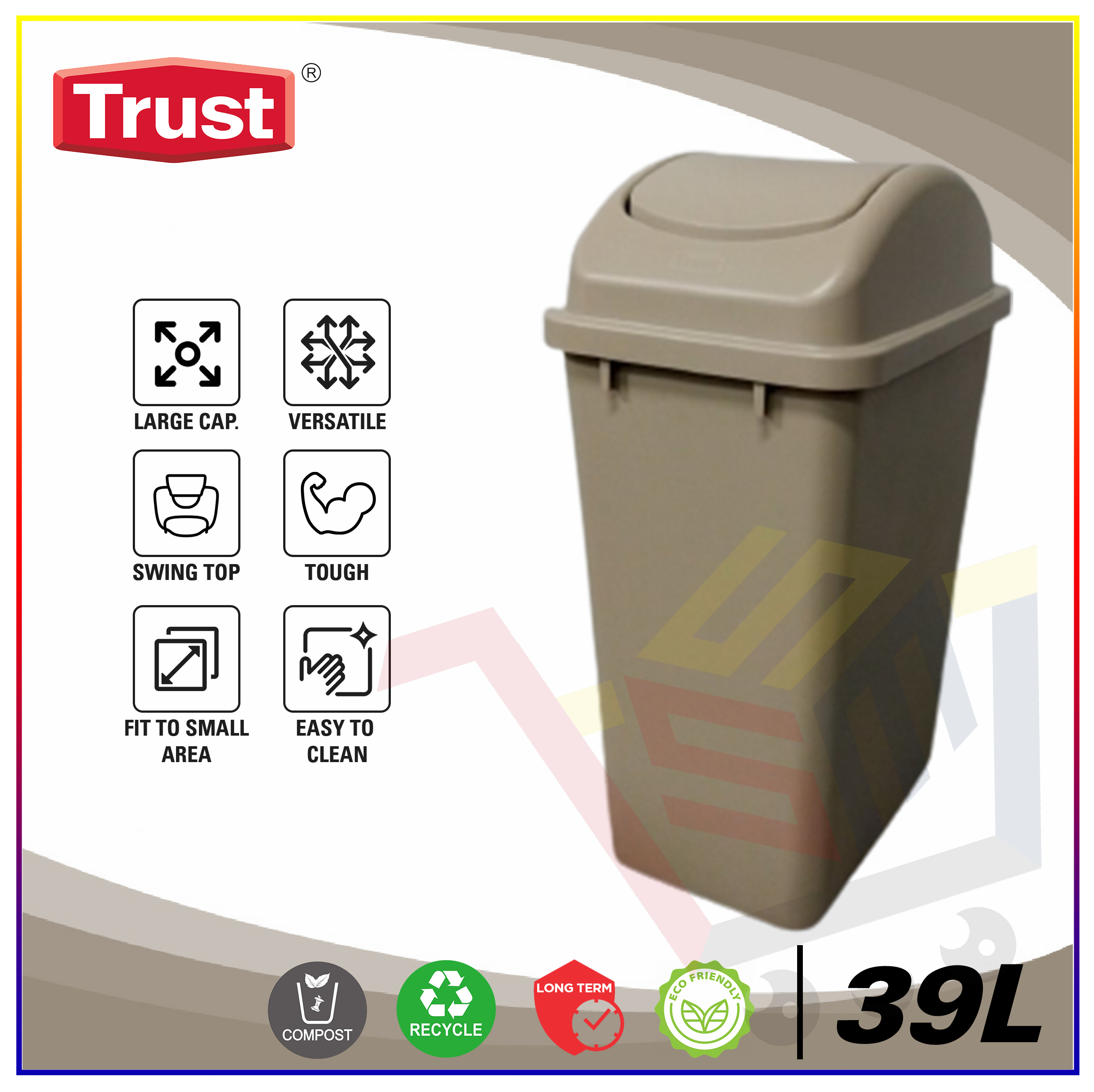TRUST™ 39L Soft Wastebasket with Swing Top/Trash Bin/Waste Bins/Recycle