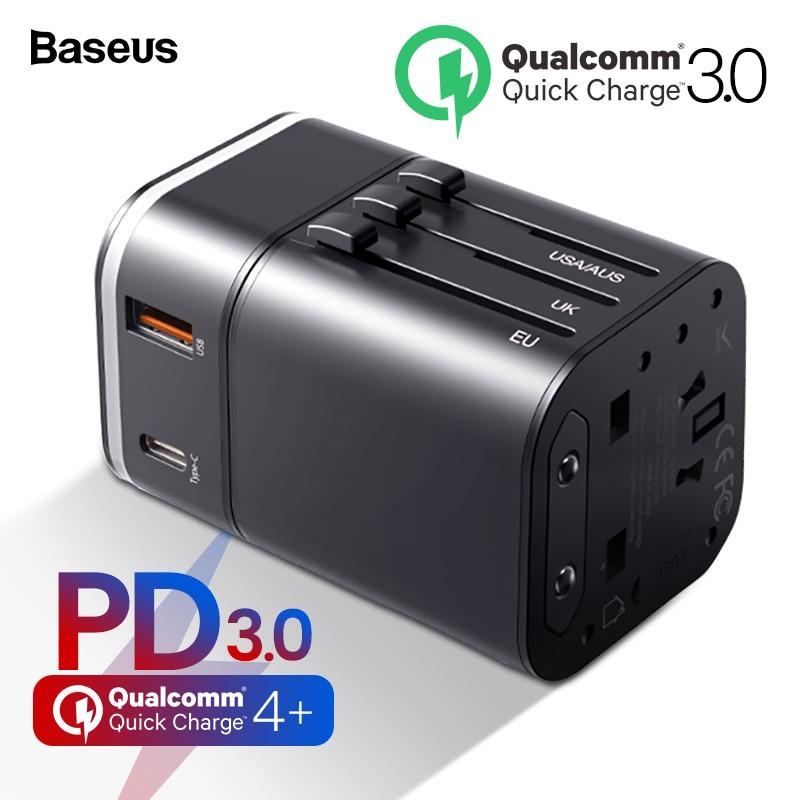 Baseus Quick Charge 4.0 3.0 Bộ sạc USB Bộ chuyển đổi du lịch đa năng USB C PD QC QC4.0 QC3.0 Sạc nhanh Ổ cắm cắm quốc tế