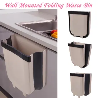 5l Wall Mounted Folding Waste Bin Kitchen Cabinet Door Hanging