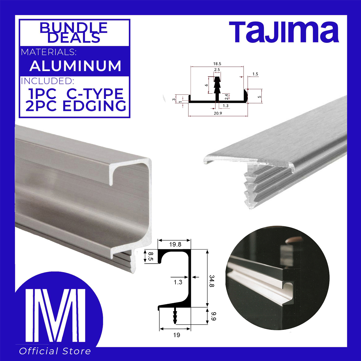 Aluminum Grab Handle CType for Doors (Black or Silver or Gold