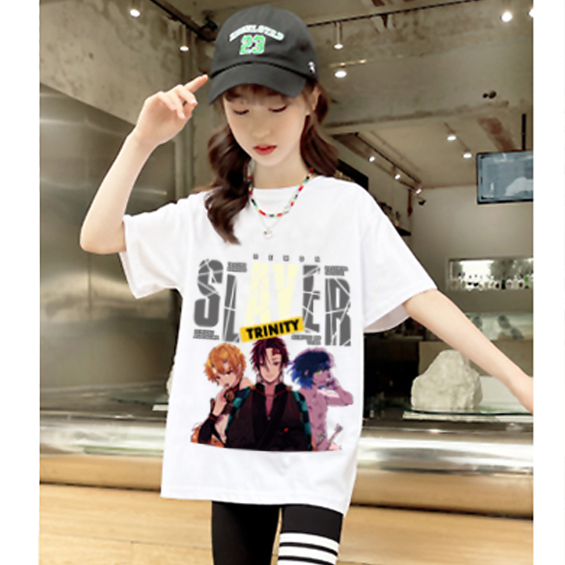 Pure Cotton Unisex Gothic T-shirts Women Anime Cute cool girl Printing  Loose Short-sleeved T-shirt Female Student Top Harajuku