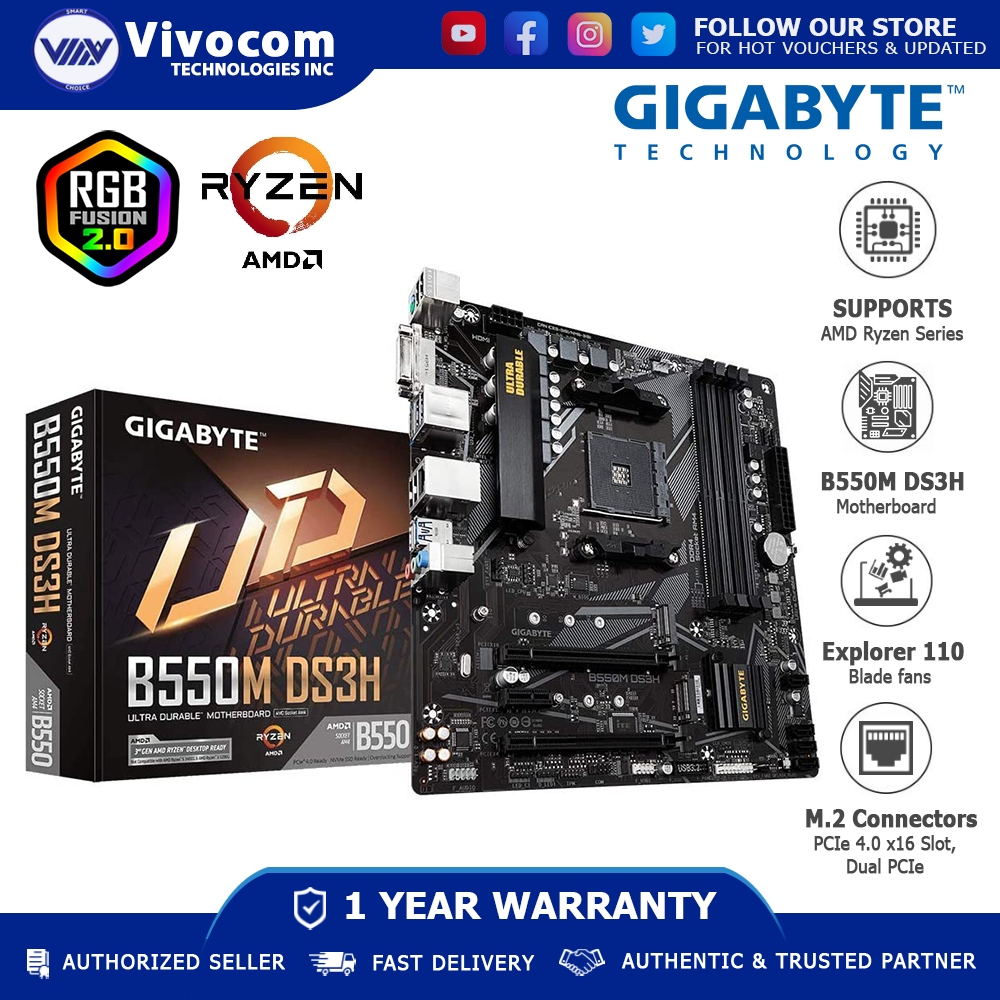 GIGABYTE B550M DS3H Ultra Durable Motherboard with Pure Digital VRM