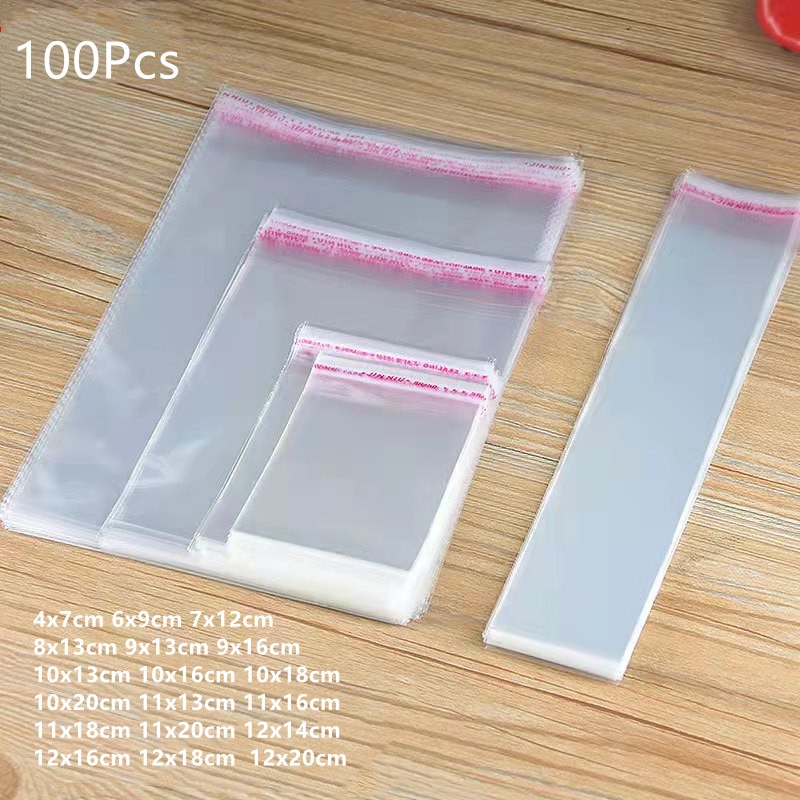 100pcs 12 x 16cm Self Adhesive Seal Jewelry Packaging Bags Transparent Small  Plastic Bag For Snack Packing Clear Cellophane Bag