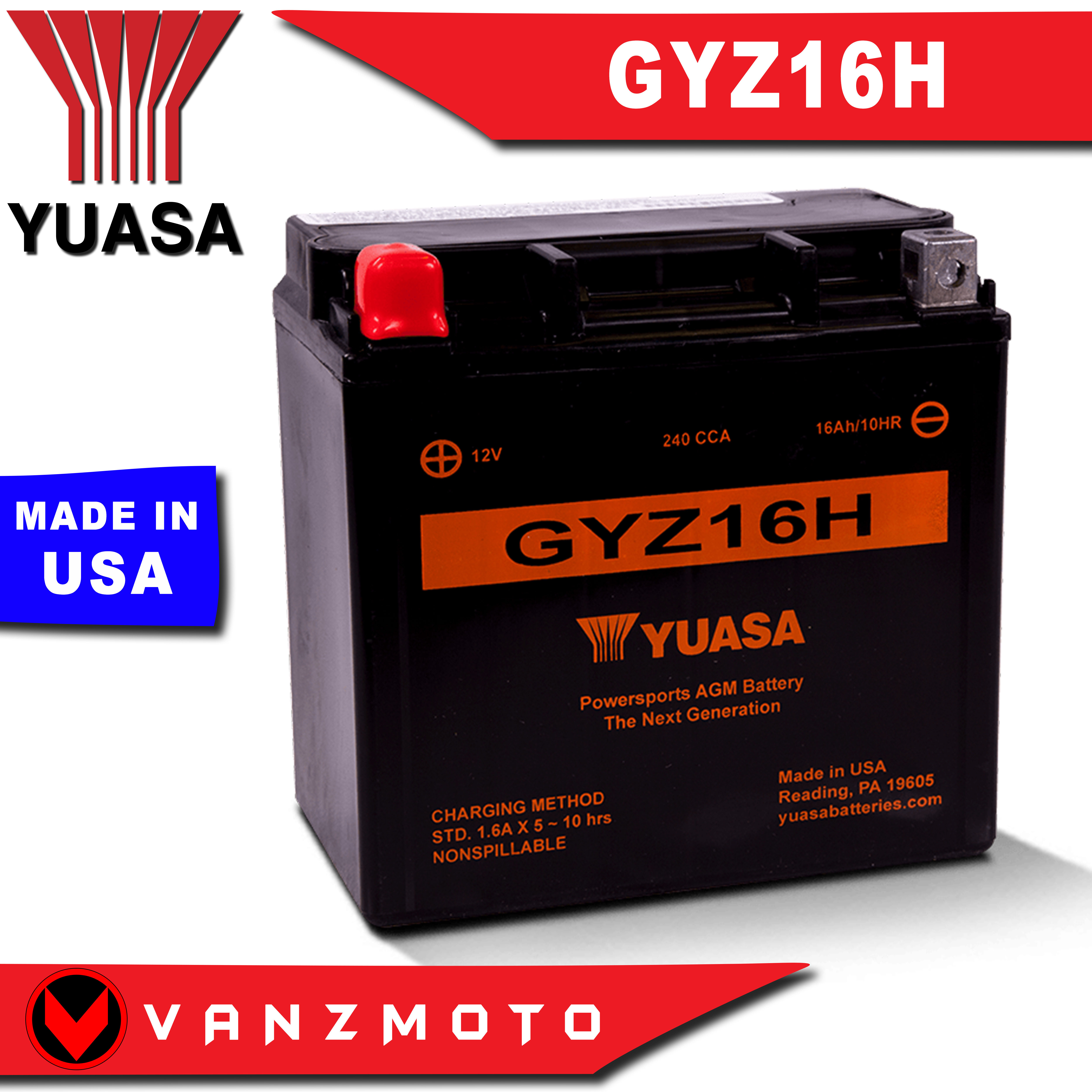 Yuasa GYZ High Performance Maintenance-Free AGM Battery (GYZ16H