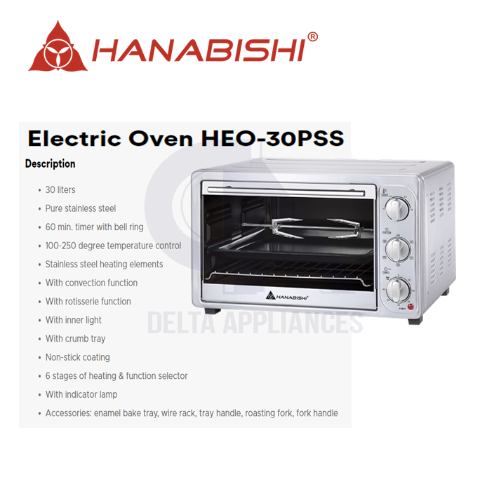 Hanabishi HEO 30PSS Pure Stainless Electric Oven 30L Lazada PH