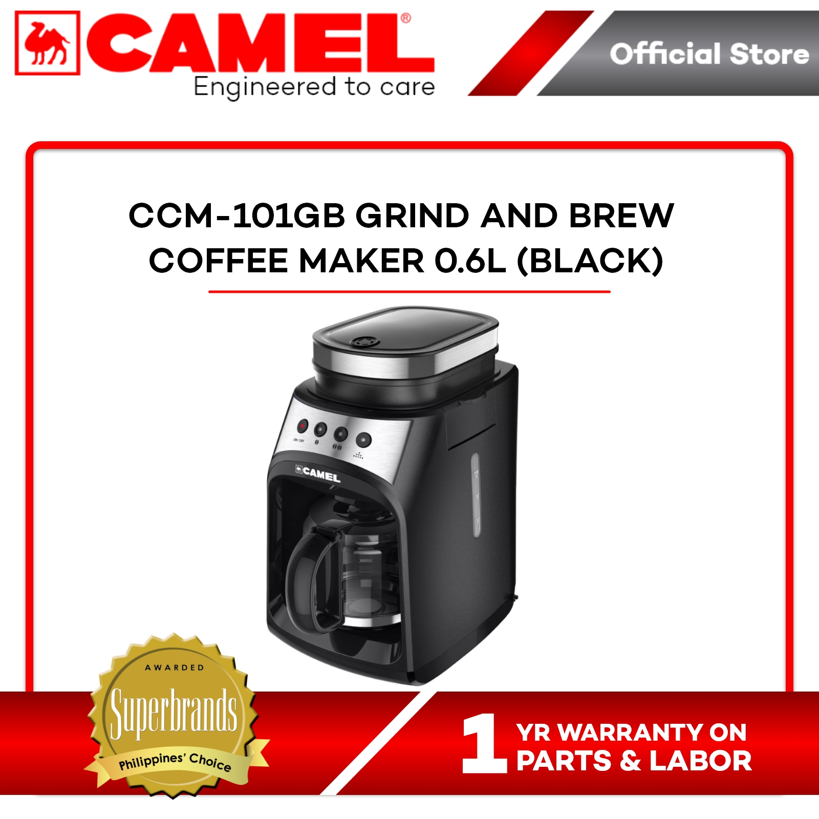 Camel CCM101GB Grind and Brew Coffee Maker 0.6L (Black) Lazada PH