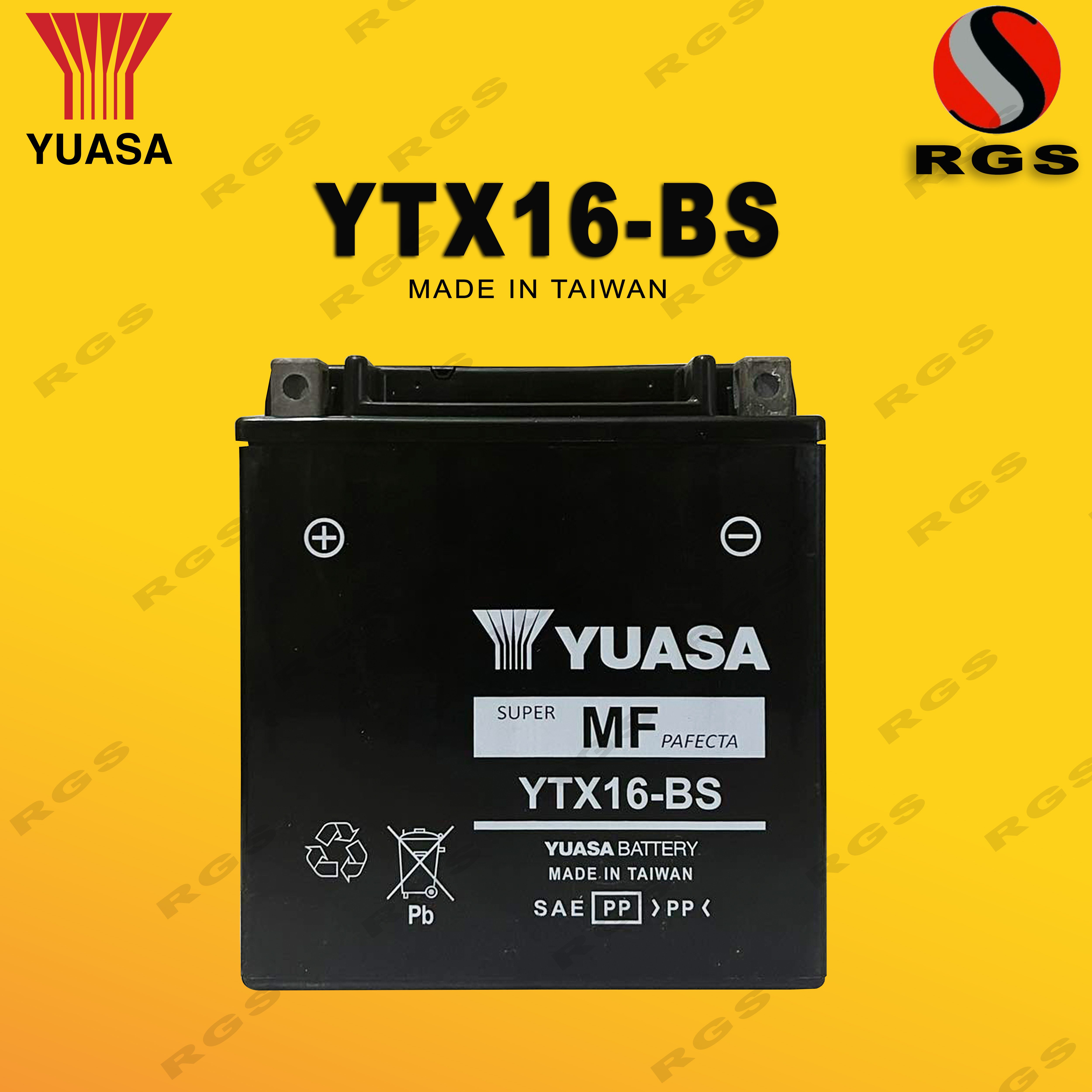 YUASA YTX16-BS (Made in Taiwan) Best for Suzuki Intruder