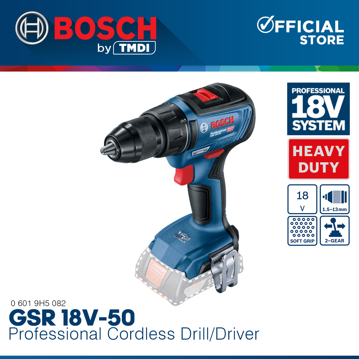 BOSCH Professional Lithium Ion LiIon Cordless Drill Driver GSR 18V50