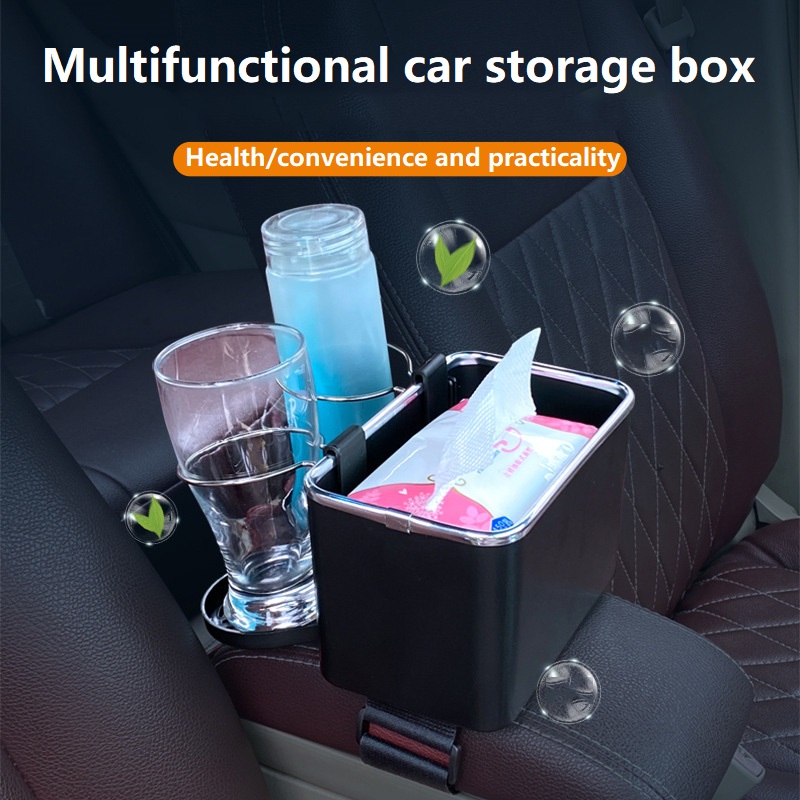 Car Armrest with Cup Holder Storage Box ,Multifunctional Car Seat  Organizer, Car Center Console Foldable Storage Box for Water Cup Paper  Towels