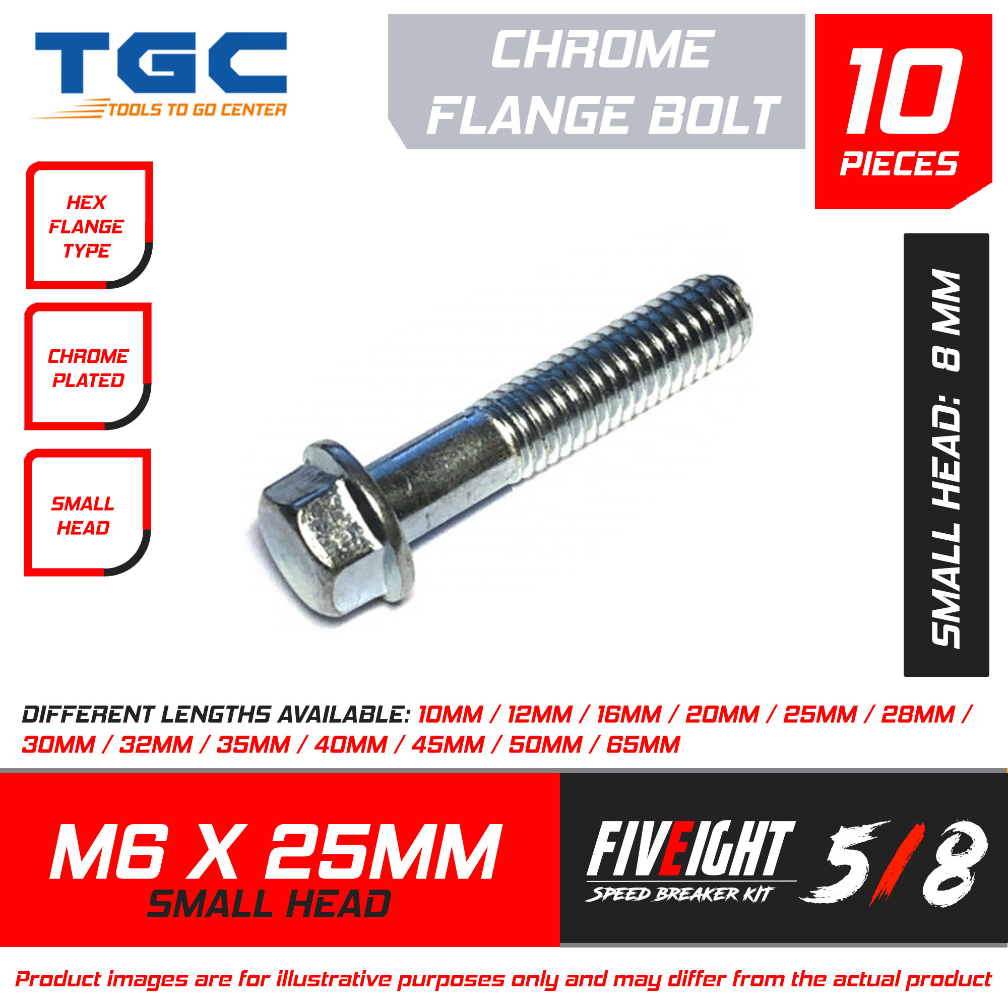 Pitch 1.25 Per 10 10mm Spanner Size Bolts Chrome Hexagon 8mm x 25mm 