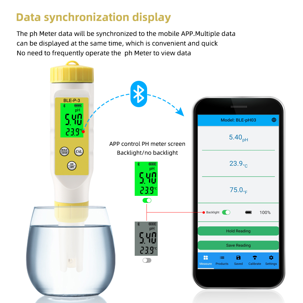 Rcyago Bluetooth Bluetooth Ph Meter Smart Water Quality Tester Ble P Ph Tester For