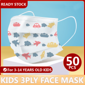 Zocn Ready Stock 50Pcs Face Mask for Kids 3 Ply Disposable Child mask Protective Baby Mask Cartoon Pattern Children mask 3-Layer