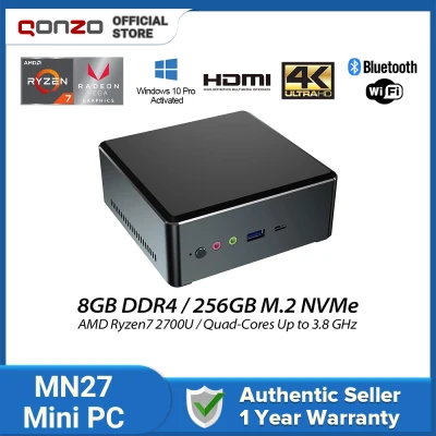 New MN27 AMD Ryzen 7 2700U Mini PC (Pre-activated Win 10 Pro) M.2 SSD 16GB /512GB Support 2.5inch SSD/HDD Expansion Quad-Core 8 Threads HDMI DP Output 2.4G/5G WIFI Bluetooth Gigabit Internet Mini Computer Qonzo