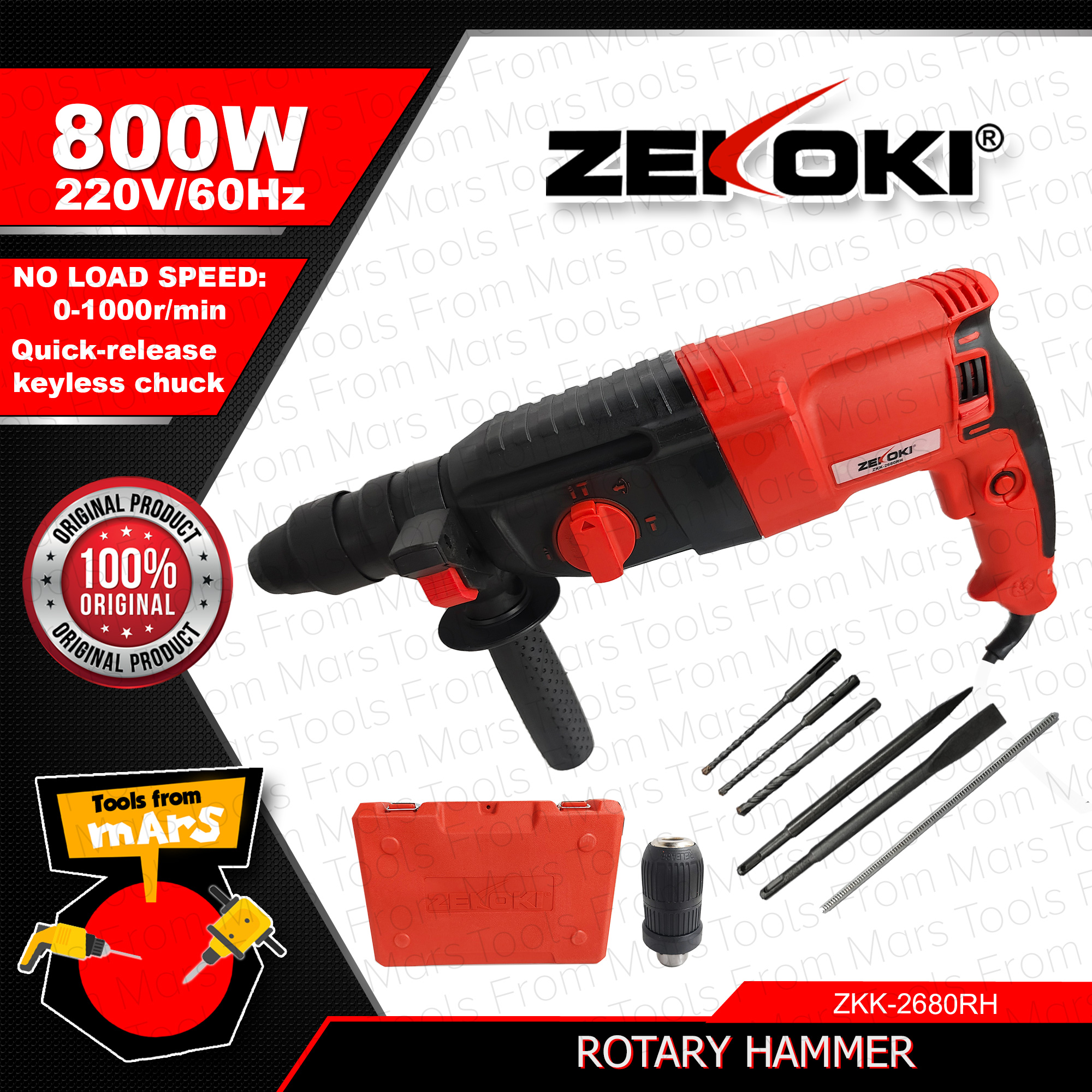 Zekoki 800W SDS PLUS Rotary Hammer Concrete Chipping Gun Electric