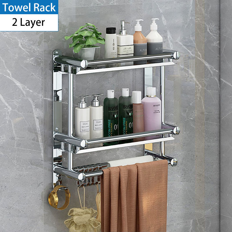 LUVHOME Wall Mounted Towel Rack Stainless Steel Bathroom Shelf ...