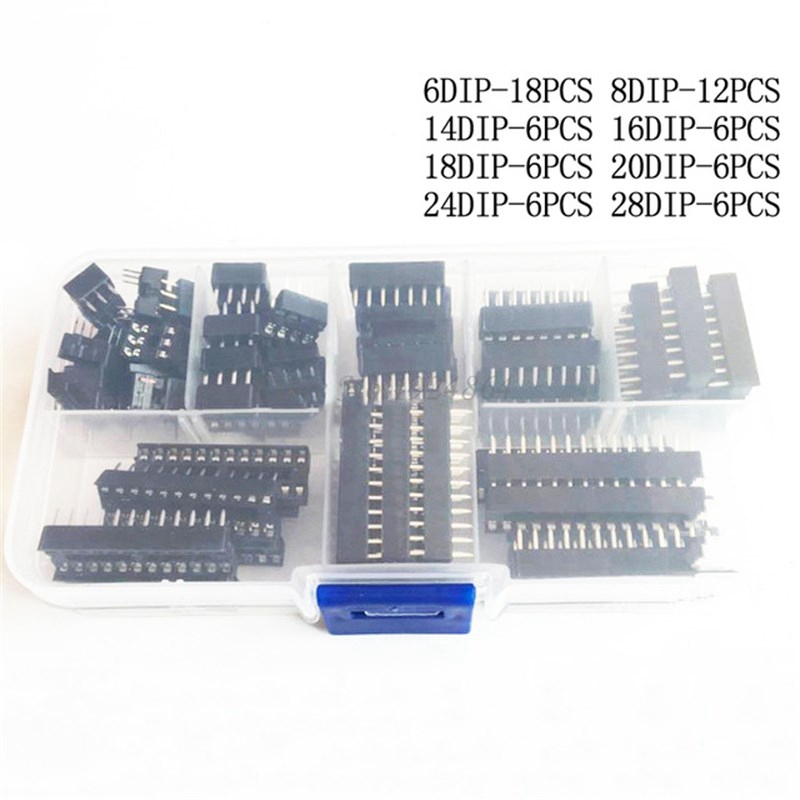66Pcs DIP IC Sockets Adaptor Solder Type Socket Kit 6,8,14,16,18,20,24
