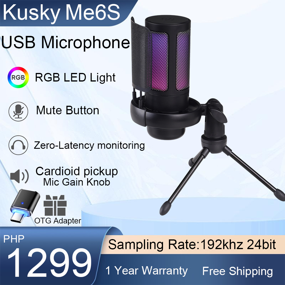 Kusky Me6D RGB USB Microphone Condenser Gaming Mic Noise Canceling Mic ...