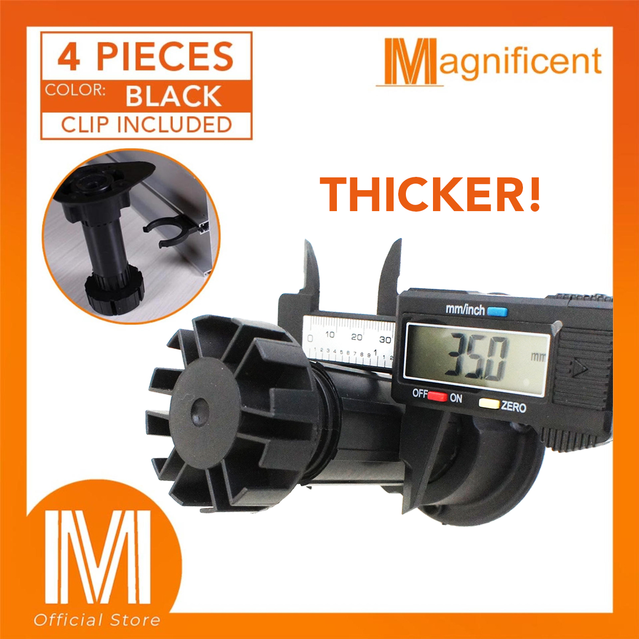 Plastic Plinth Leg Foot Adjustable Height for Furniture (Black