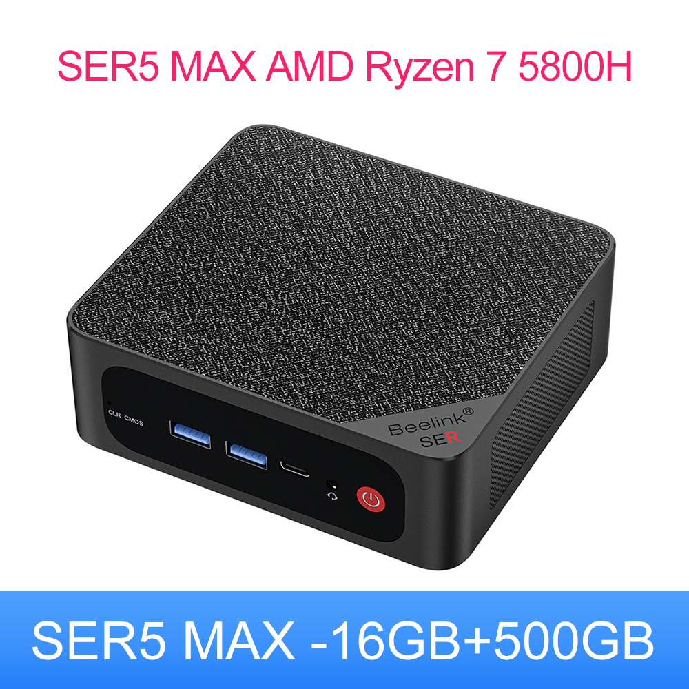 Beelink SER5 Mini PC, Mini Computers with AMD Ryzen 5 5560U, 6C/12T, 16G  DDR4+500GB NVMe M.2 2280 SSD, 1000Mbps, WiFi 6, BT 5.2, DP, HDMI, Type-C
