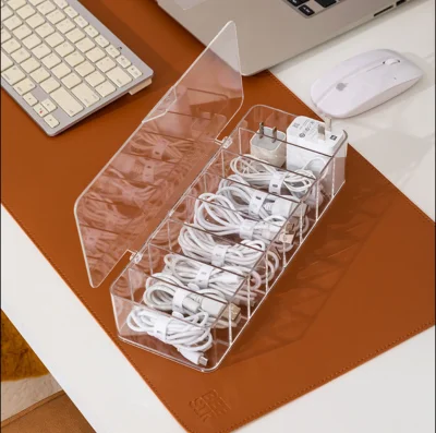 Data charging cable earphone storage box container with cover transparent multifunctional desktop drawer separated storage storage box organizer plastic portable