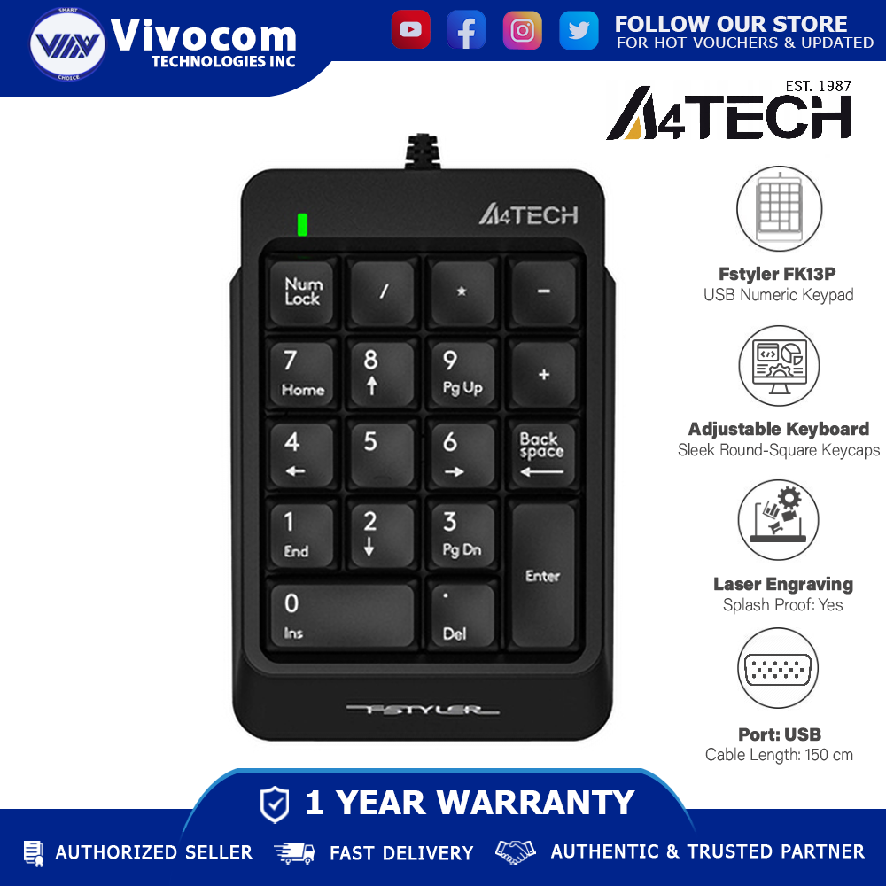 A4Tech Fstyler FK13P USB Numeric Keypad (Black) | Lazada PH