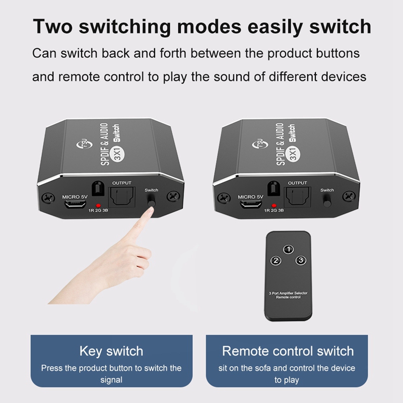 FSU Spdif & Audio Switch 3 in 1 Out Optical Splitter Toslink Digital Optical Audio Switch 3X1 Adapter for Hdtv Dvd Ps4 Xbox