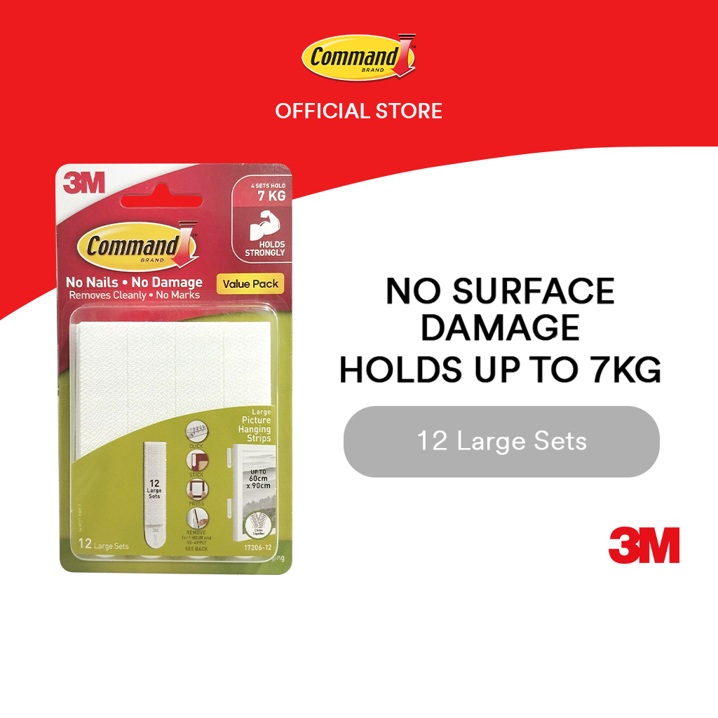 3M™ Command™ Picture Hanging Strips White 12 Large Set, 17206-12 Holds ...