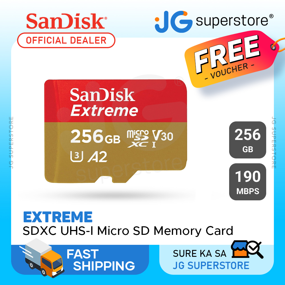 SanDisk Extreme Micro SD Card 256GB UHS-I SDXC Class 10, 190mb/s and  130mb/s Read and Write Speed SDSQXAV-256G-GN6MN, JG Superstore