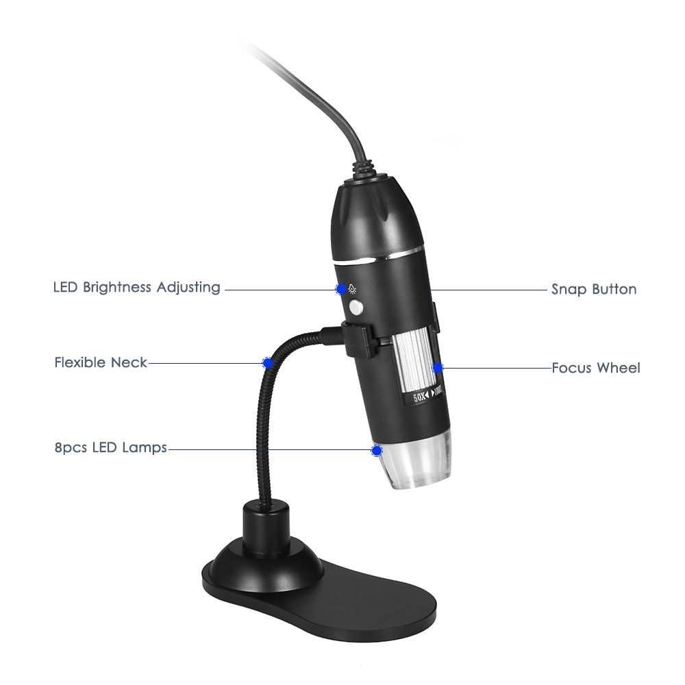 Kính Hiển Vi Phóng To Kỹ Thuật Số Kính Lúp Cầm Tay Và Máy Tính Để Bàn USB 0,3MP Máy Ảnh Kính Lúp 8 Đèn LED, Độ Phóng Đại 1000X Dành Cho Hệ Thống Windows/Mac Có Chân Đế