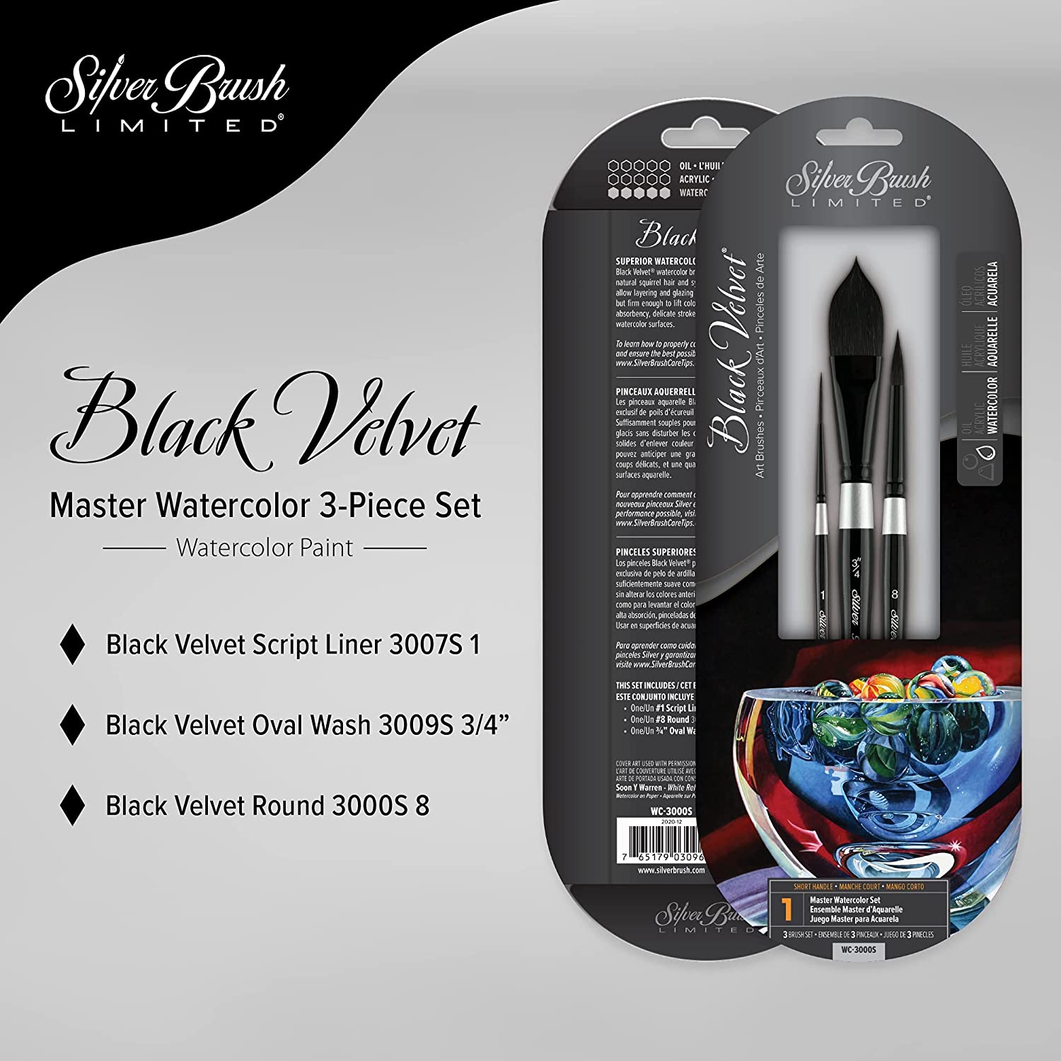 Silver Brush Limited 3000S 3007S,Full Size,Black Velvet Round Brush for  Watercolor,Short Handle,Synthetic, Velvet,higher-quality