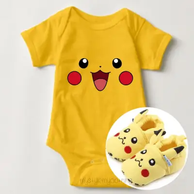 Baby Character Onesies with FREE Name Back Print - Pikachu with Shoes Set