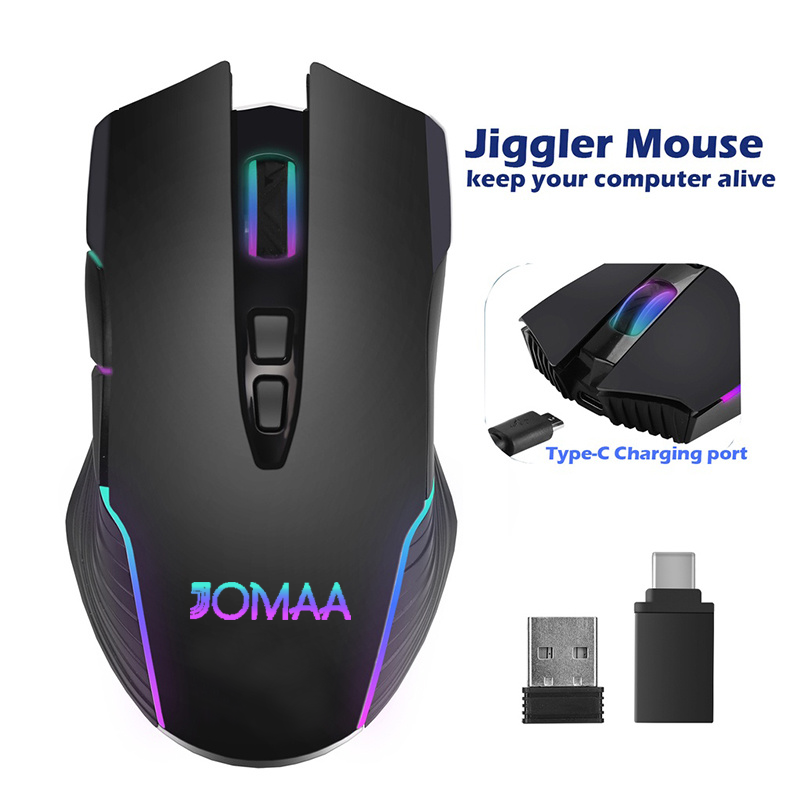 JOMAA Jiggle Type C Wireless Mouse for MacBook Laptop Computer Mouse USB 2.4GHz Ergonomic Mice Adjustable 2400DPI Gaming Mouse Backlit