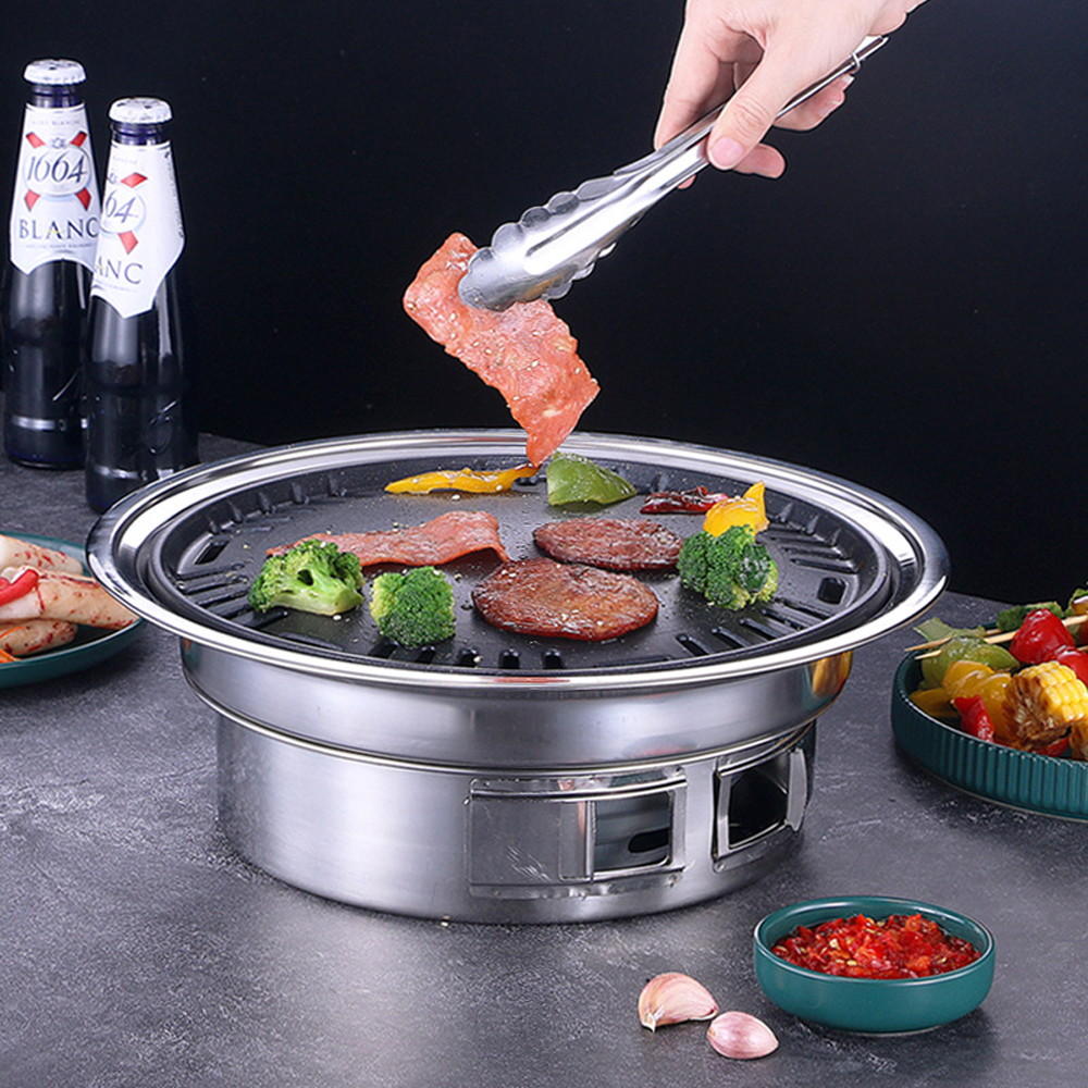 STAINLESS STEEL CHARCOAL GRILL PAN KOREAN BBQ PAN OVEN Smokeless Non ...