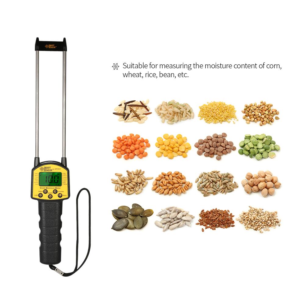 SMART SENSOR Handheld Moisture Meter LCD Digital Grain Moisture Meter Hygrometer with Measuring Probe for Corn Wheat Rice Bean