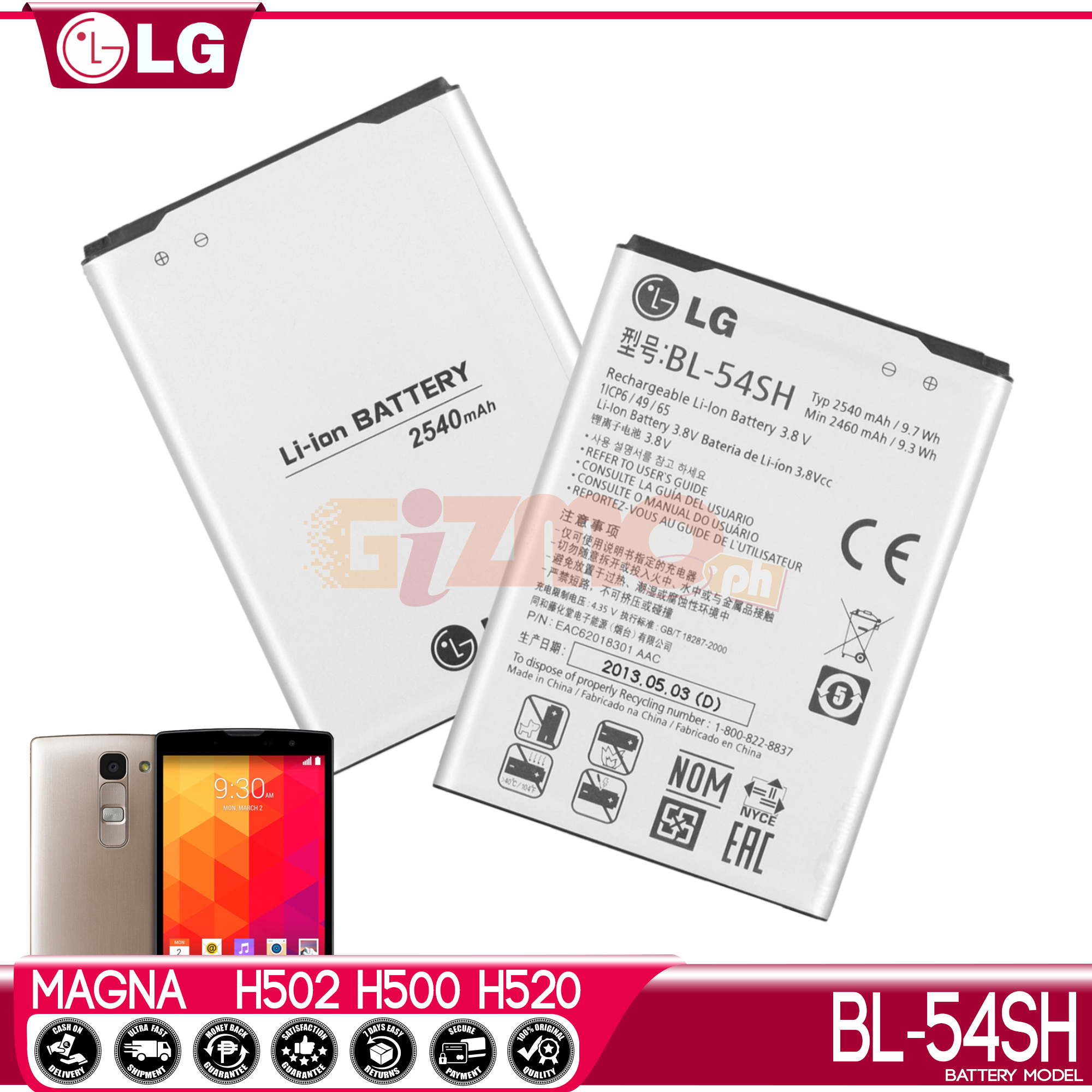 Removable Battery BL-54SH for LG Magna H502 L90 / D405 / D415 High Capacity  of Li-Ion 2540mAh Compatible to your Mobile Phones  Provides Best  Quality Batteries Original Equipment Manufacturer BL54SH |